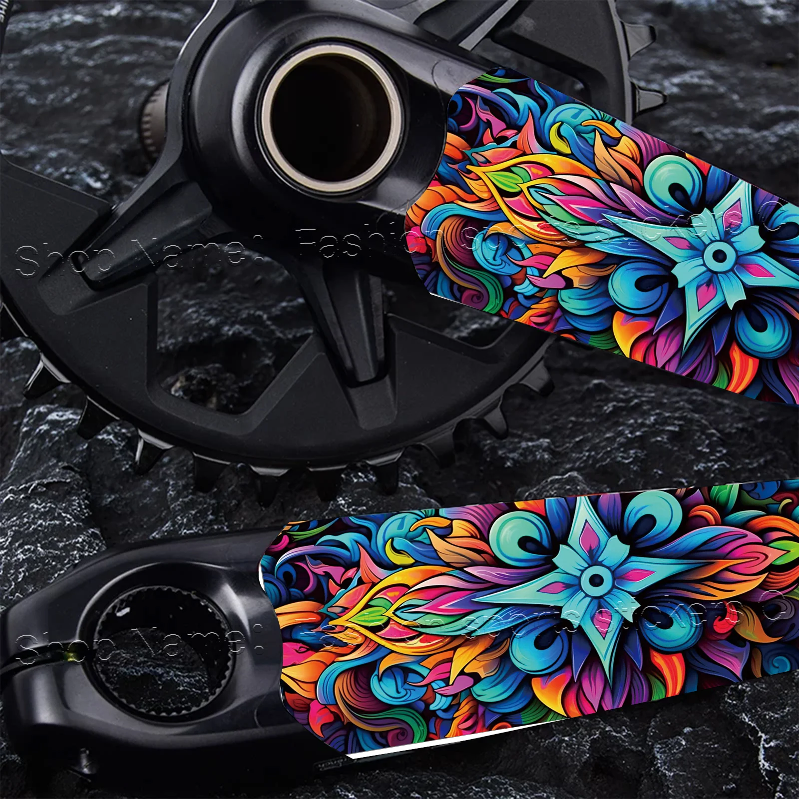 1Set 2Pcs Colorful Psychedelic Floral Bike Crank Stickers, Waterproof Vinyl Decals for MTB Road Bike Crank Decor, Holiday Gift