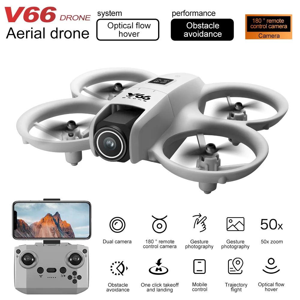 2025 V66 Mini Drone 4K Profesional HD 1080P Cámara 180 °   Drones de lente para evitar obstáculos flujo óptico FPV Dron RC Quadcopter juguete