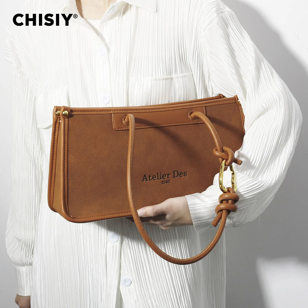 CHISIY Original Handmade Canvas Large Capacity French Stick Bag Large Capacity Commuter Splicing Design Single Shoulder Handbag