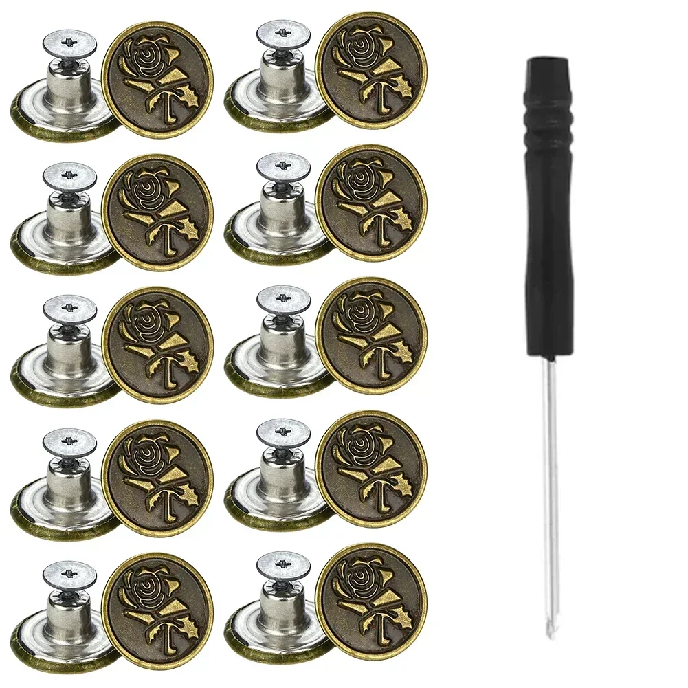 10Pcs Jeans Buttons Replacement 17mm No Sewing Metal Button Repair Kit Nailless Removable Jean Buttons Sewing Accessories