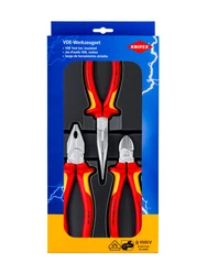 KNIPEX 002012 Insulated Pliers Set 3 PCS with 0306180 Combination Pliers 7006160 Diagonal Cutters 2616200 Needle Nose Pliers