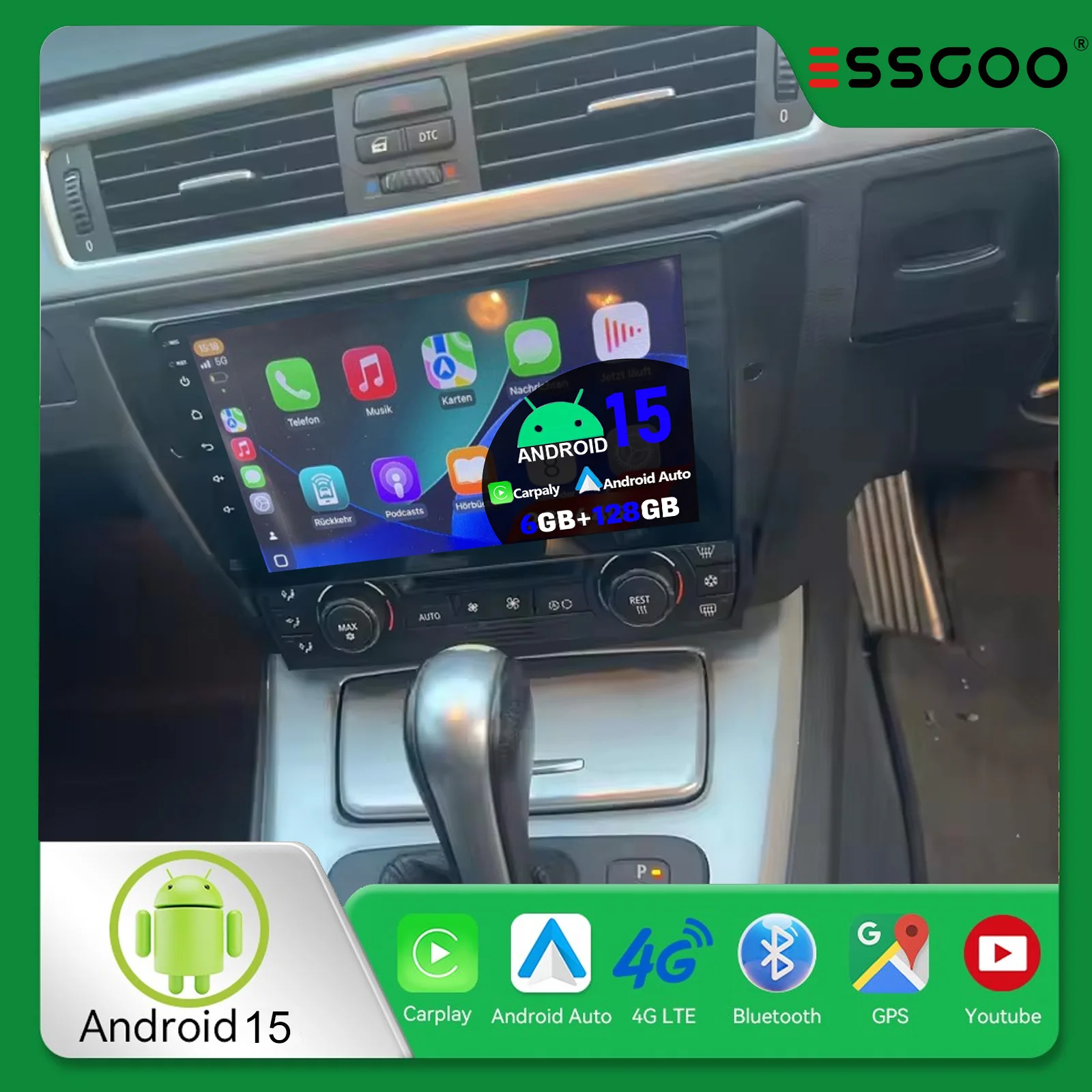 ESSGOO Android 15 Für BMW 3er E90 E91 E92 E93 Autoradio 2Din Player Multimedia Bluetooth Wireless Carplay Android Auto