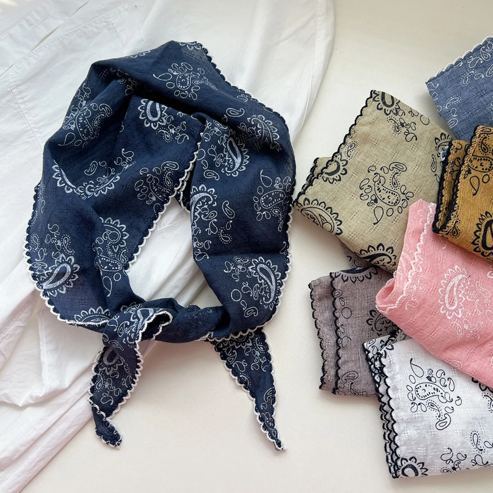 New Pastoral Style Bandana Headband Women\'s Triangle Headscarf Hair Bands Spring Autumn Girl Fashion Decoration Ties Hair Scarf