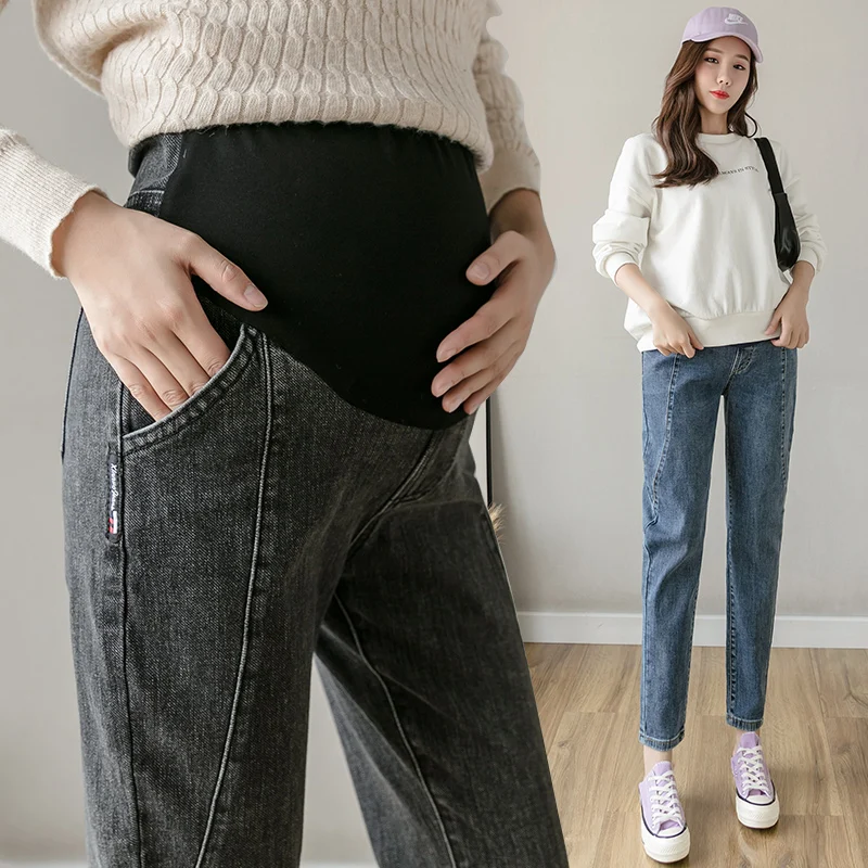 

9531# 2021 Spring Autumn Denim Maternity Harem Jeans Belly Loose Pants Clothes for Pregnant Women Pregnancy Drainpipe Trousers