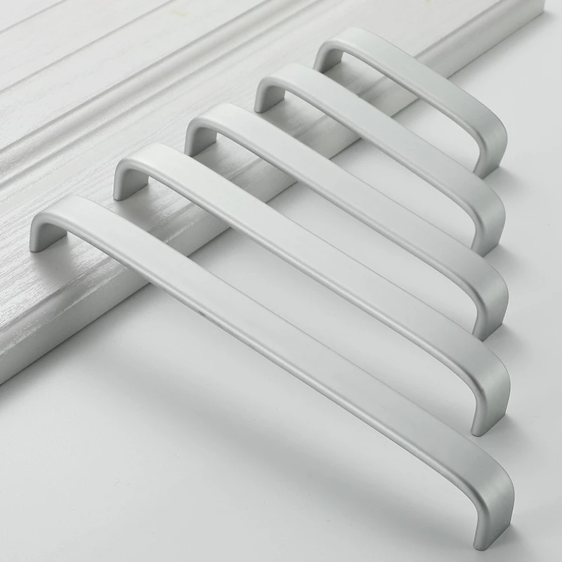 Modern Simple Furniture Handles Silver Handles for Wardrobe and Drawer Dresser Aluminium Alloy Kitchen Cabinet Drawer Handles