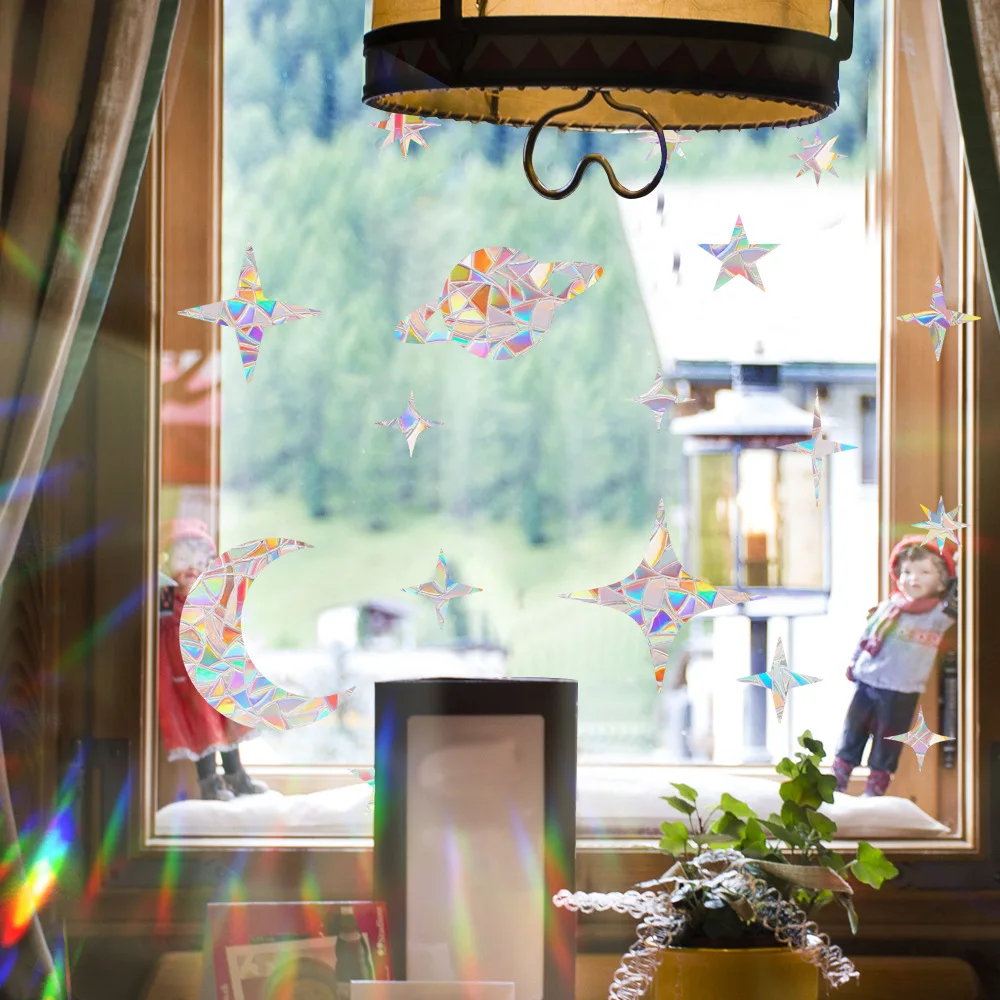 قوس قزح Suncatcher ملصقات نافذة PVC القط فراشة شبح بريزم الزجاج الجدار ملصق ديكور غرفة نوم المنزل ملصق ذاتي اللصق #4