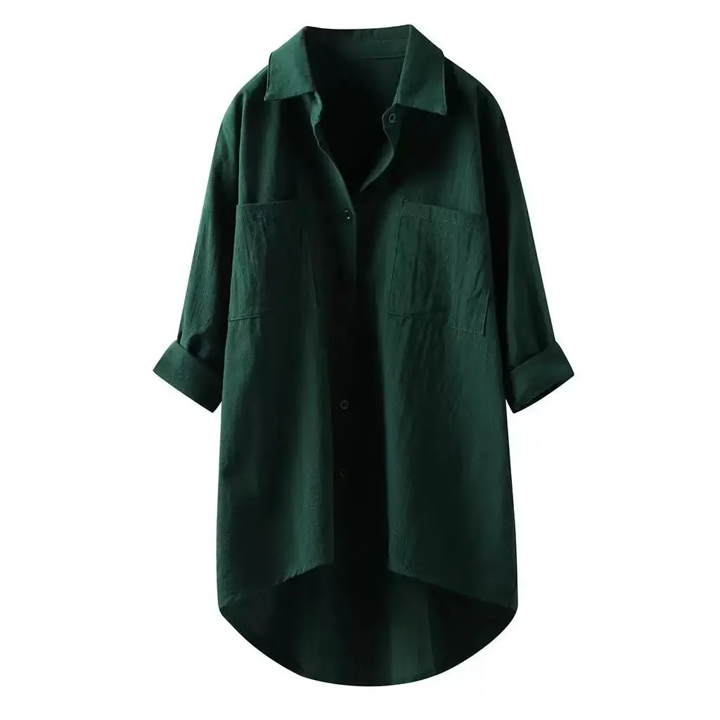 

plus Size Cotton Linen Shirt Women's Pure Color Fashionable Spring Autumn Long Sleeve Commute Style Sun Protection Outerwear