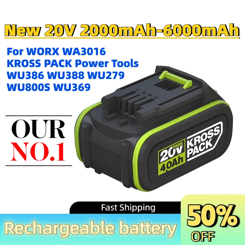 High-Quality New 20V 2000mAh-6000mAh Replacement Battery for WORX WA3016 KROSS PACK Power Tools WU386 WU388 WU279 WU800S WU369