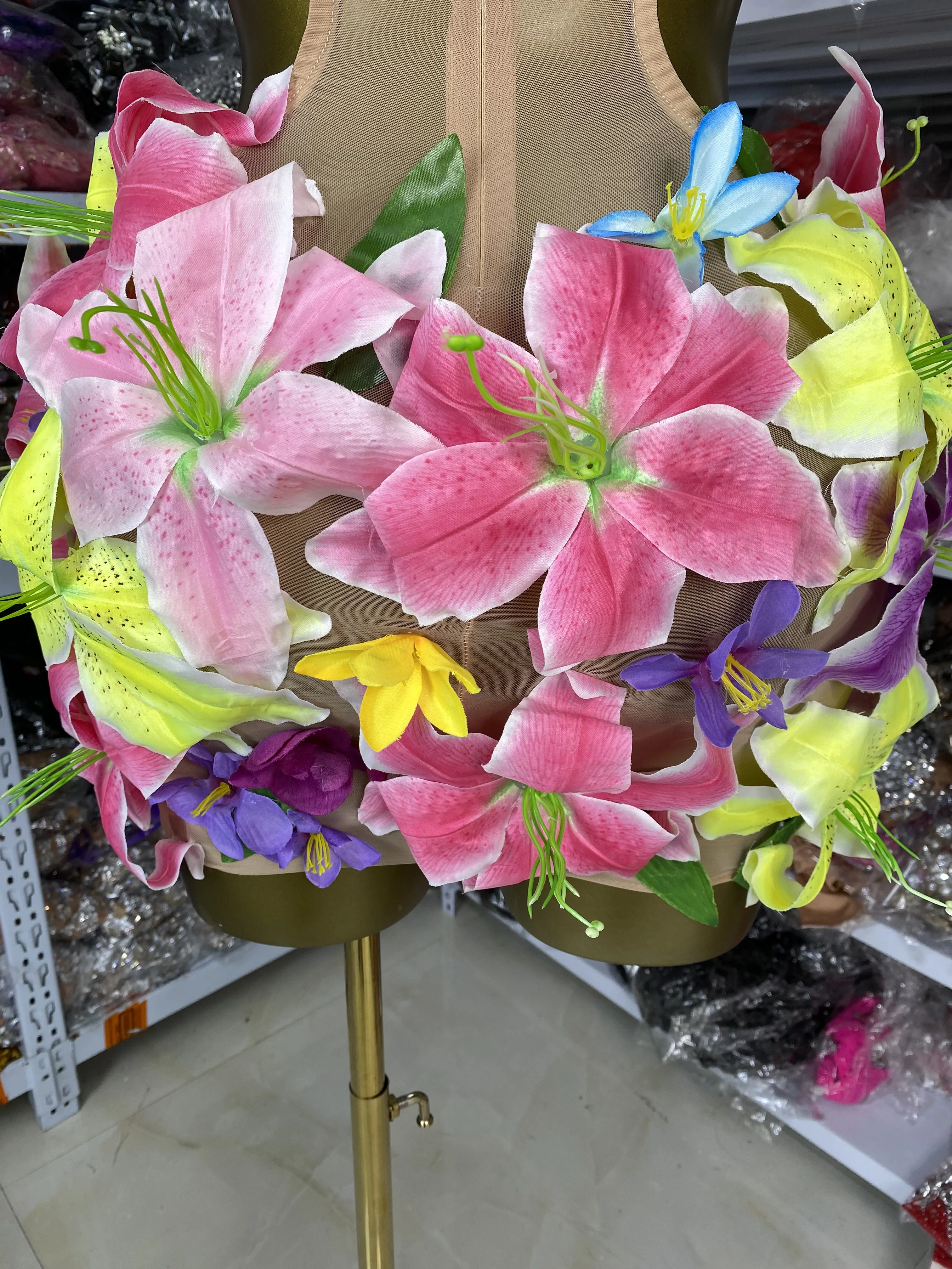 여성 플라워 페어리 포토 드레스 생일 파티 토픽 파티 아플리케 라인스톤 메쉬 컷아웃 웨이스트 보디콘 미니 드레스