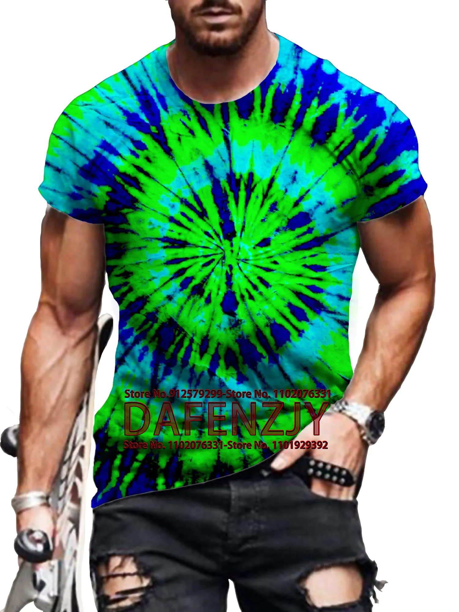 Personality Vibrant and Vibrant Tie Dye T Shirt For Mens Print Short Sleeve Top 3D Casual Street Man's T-shirt Tee