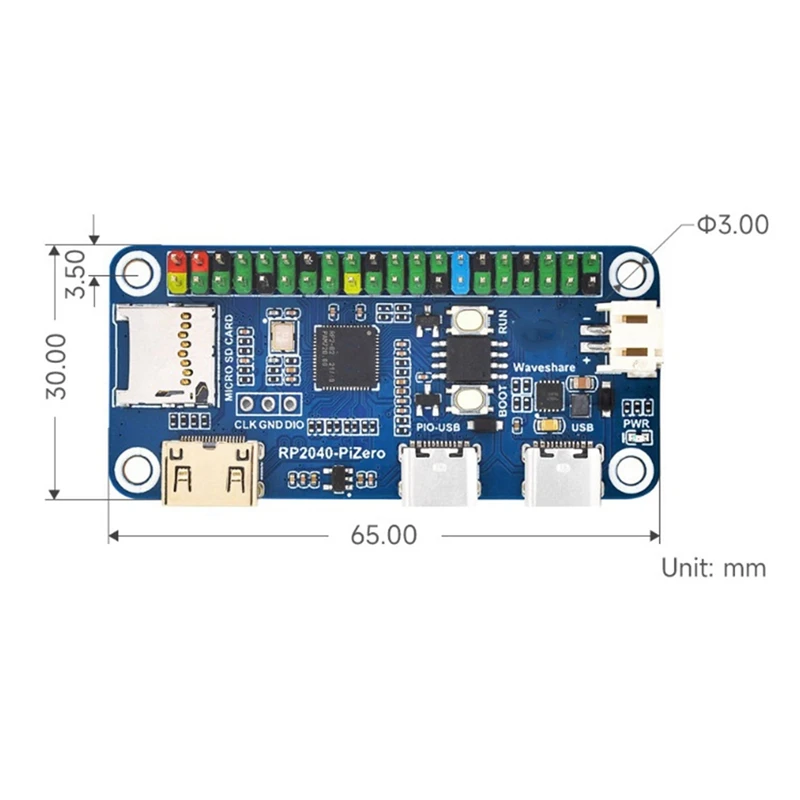 Placa de desarrollo PCB RP2040-Pizero basada en procesador de doble núcleo RP2040 Compatible con el módulo de interfaz Raspberry Pi Gpio