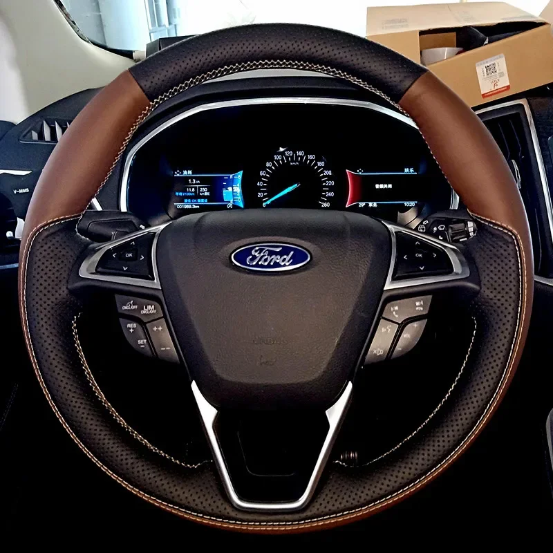 

DIY Hand-Stitch Leather Car Steering Wheel Cover for Ford Ranger Everest Edge Explorer Focus Territory Car Accessories