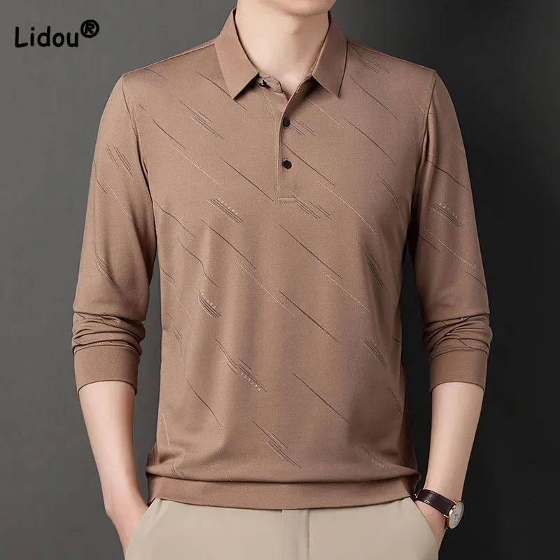 Male Clothes Long Sleeve Simplicity Comfortable Fashion Polo Shirt 2023 Spring Autumn Business Casual Printing Solid Color Shirt