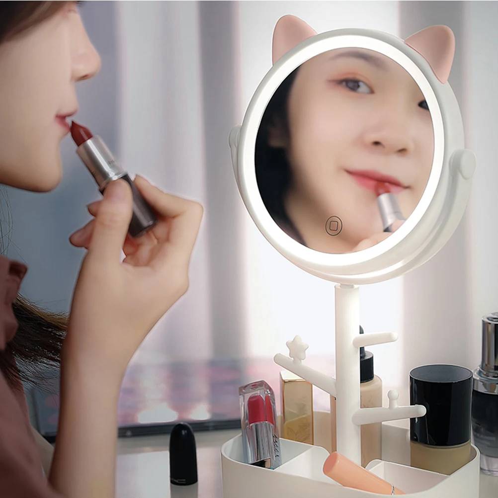 

Vanity Lamp LED Storage High Definition Bedroom Tabletop Desktop Swivel Dimming Makeup Mirror Makeup Mirror