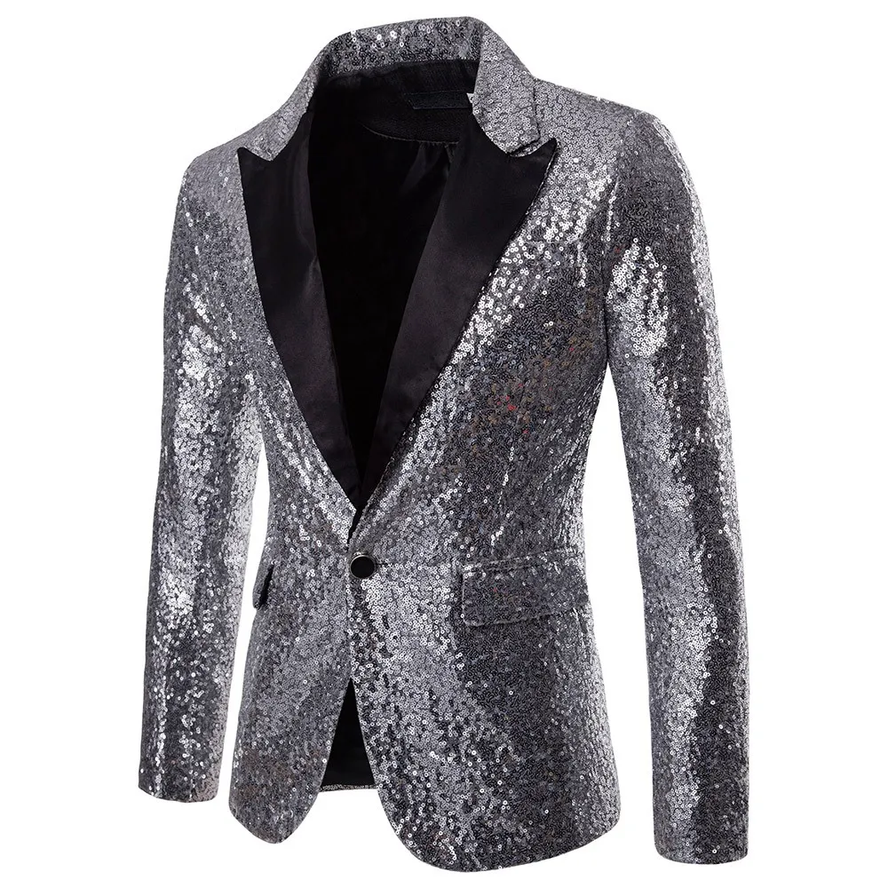 Shiny Gold Sequin Glitter Embellished Blazer Jacket Men Nightclub Prom Suit Blazer Men Costume Homme Stage Clothes For singers