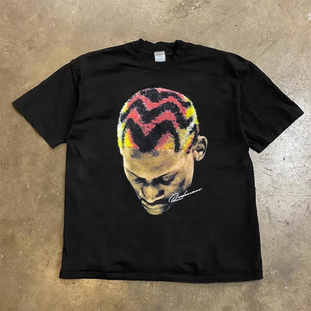 

Модная мужская и женская футболка Rodman American Street с большой головкой и круглым вырезом, хлопковая футболка с короткими рукавами, свободная уличная одежда, топы, одежда