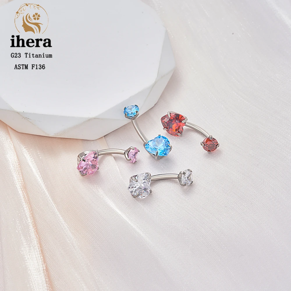 

G23 Titanium 14G Crystal Zircon Heart Shaped Belly Button Rings ASTM F136 Navel Piercing Jewelry Wholesale