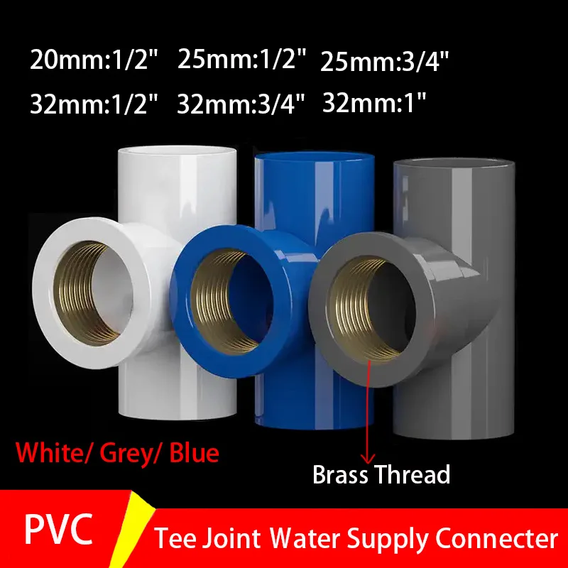 

1PCS Brass Thread 20mm-32mm PVC Tee Joint Ｗater Supply Connecter Aquarium Fish Tank Garden Irrigation Water Pipe Connectors