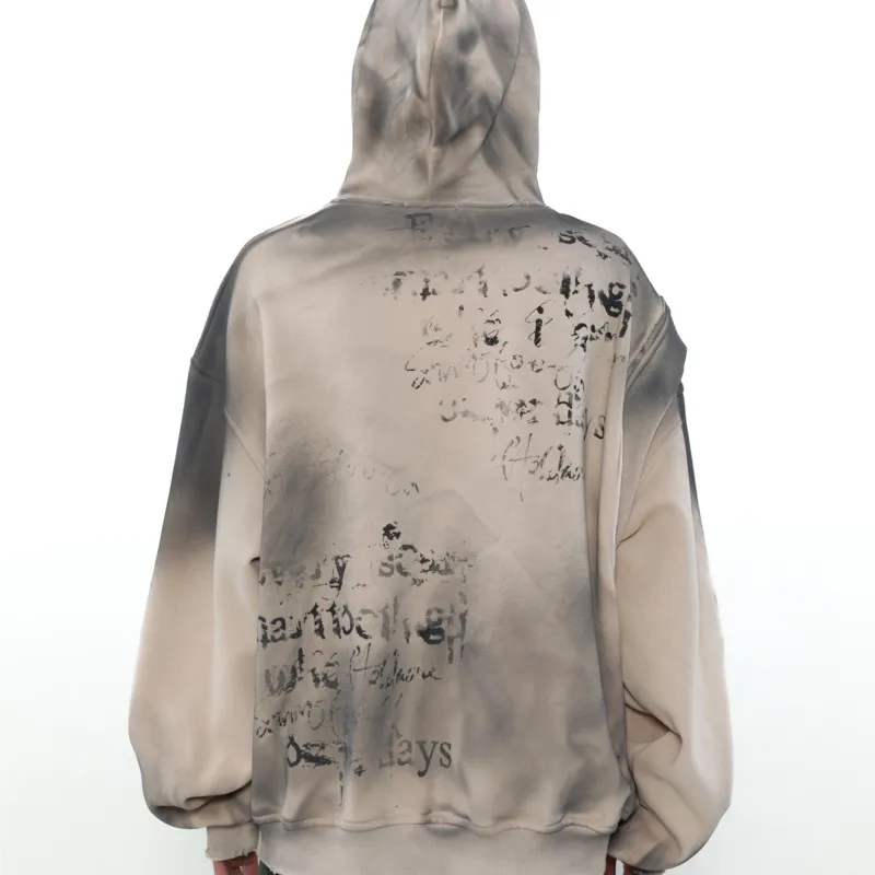 황무지 스타일 더티 염색 후드 스웨터 재킷