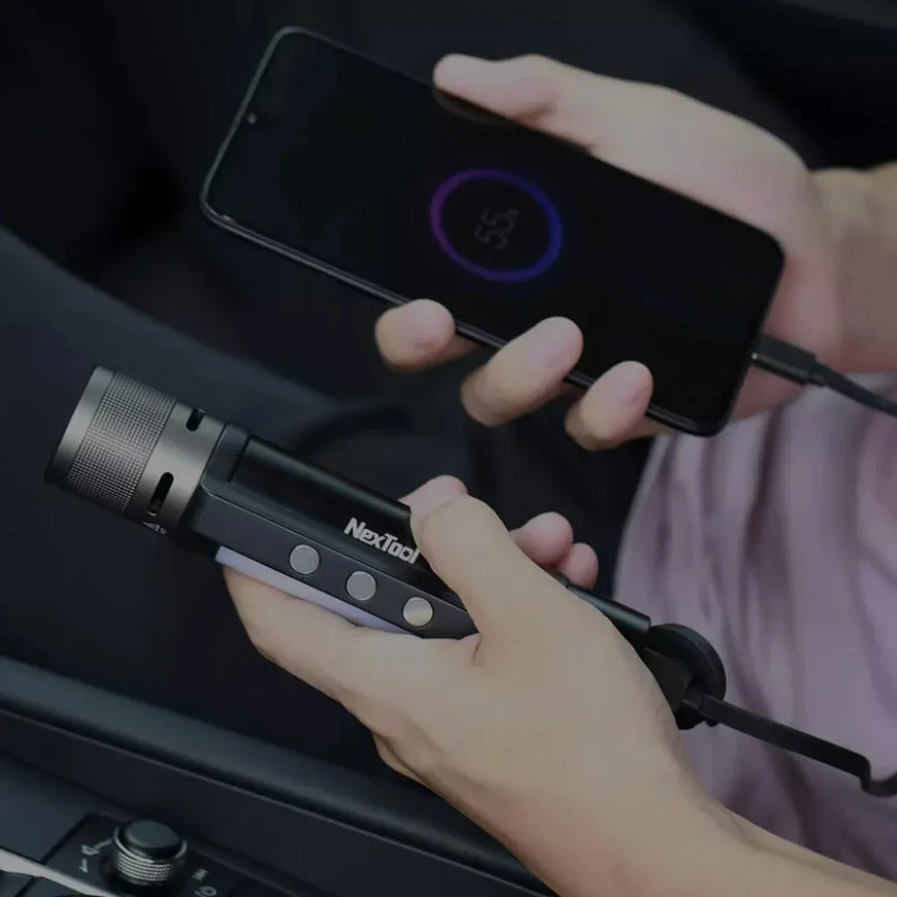 NexTool ไฟฉายสัญญาณเตือนภัยแบบซูมได้, 1000lm 6-in-1ชาร์จไฟได้พกพาได้ USB-C สมาร์ทโฮมแม่เหล็กแบตสำรองตั้งแคมป์