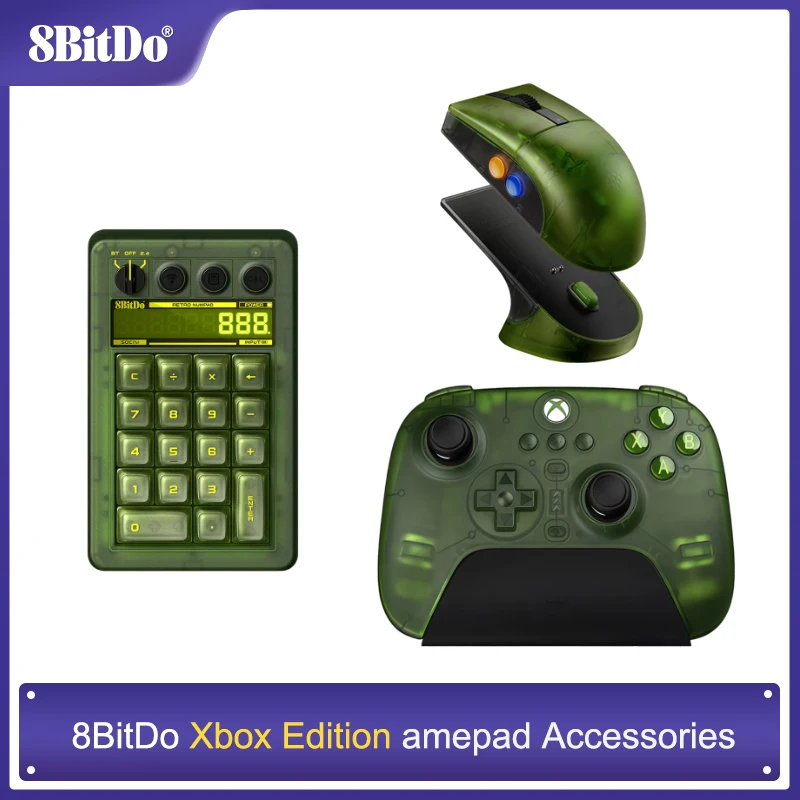 8BitDo Retro 18 Mechanical Numpad Xbox Licensed Transparent Green Bluetooth 2.4G Wired Hot-swappable Calculator Mode for Windows