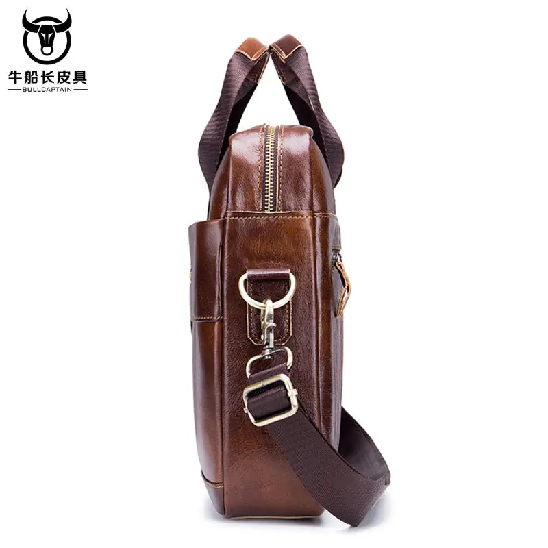 Imagem -04 - Bullcaptain-bolsa de Mensageiro Vintage de Couro Real para Homens Bolsa de Negócios Casual de Couro Pasta Comercial Masculina Nova Moda 2023 24