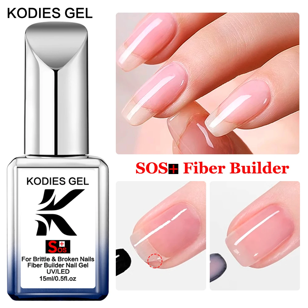 KODIES GEL SOS Fiber Builder Nail Gel In A Bottle 15ML UV Semi Permanent Clear Pink Nail Strengthener Extension Construction Gel