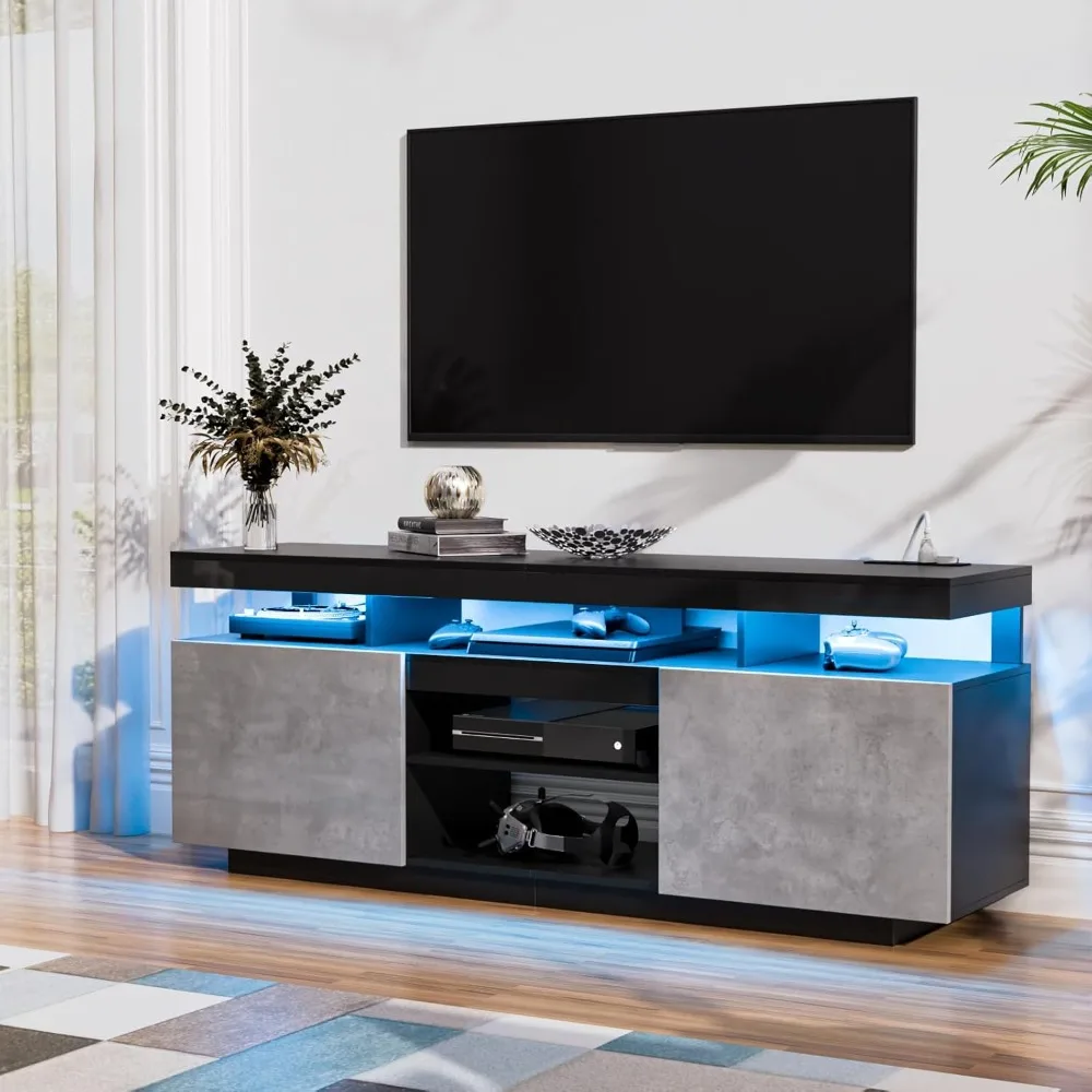 HOMMPA LED TV Stand for 70/65/60/55 inch TV Entertainment Center with Power Outlets, Gaming TV Consoles with Storage Media