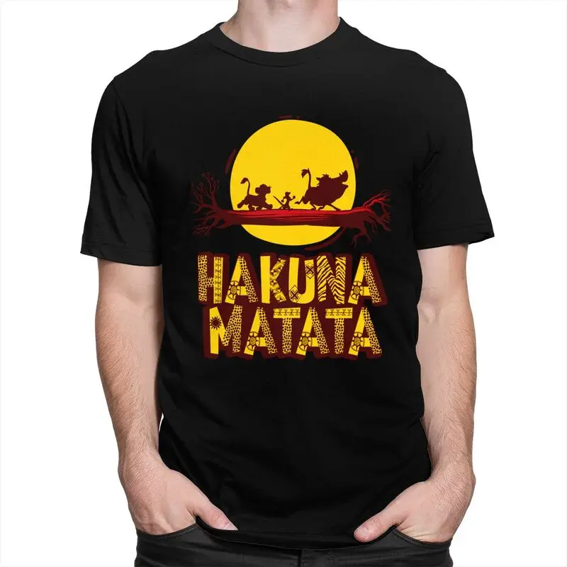 Custom Hakuna Matata Animal Film Tshirt for Men Short Sleeves T Shirt The Lion King Cartoon T-shirts 100% Cotton Tee Gift Idea