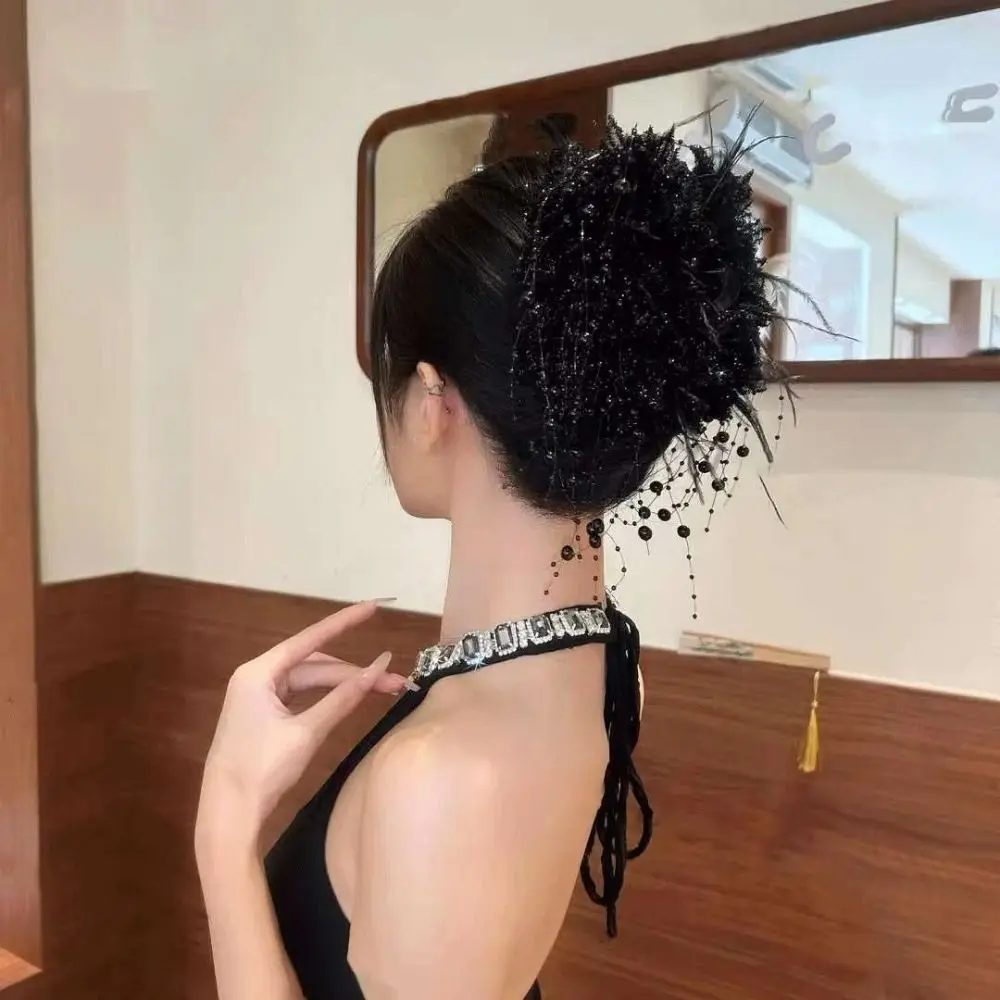 

Elegant Peony Flower Grasping Clip Sequin Plastic Hair Accessories Tassel Hair Claw Women