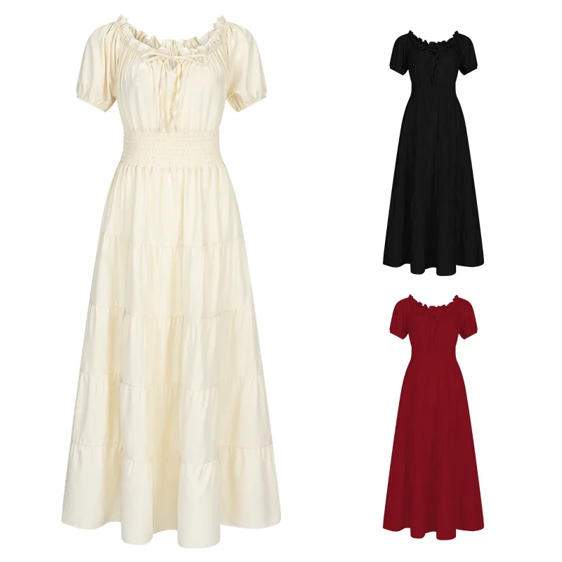 

Сценический костюм эпохи Возрождения, женская длинная юбка на Хэллоуин с кружевным воротником, винтажное платье для косплея, китайский производитель, лето 2024