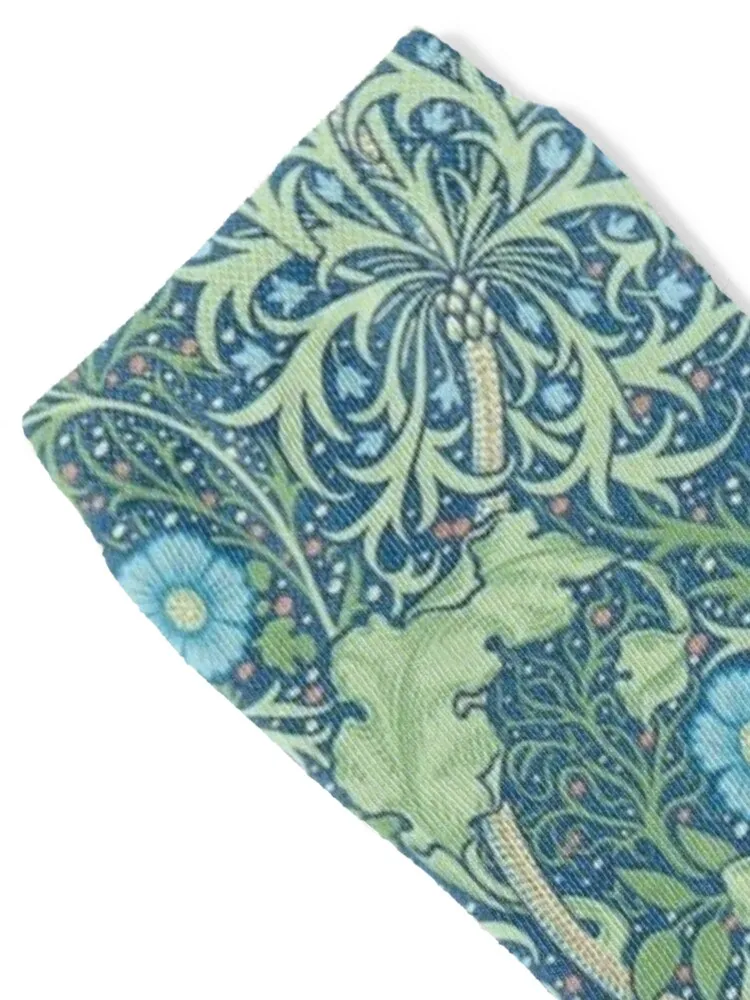 Morris Floral Flowers and Leaves Pattern (blue, green) Socks