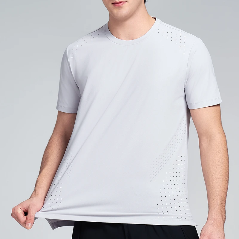 

Men Athletics Top Running Shirts Gym Fitness Guys Clothing Quick Drying Breathable Outdoor Hiking Tees Elasticity Sports Short