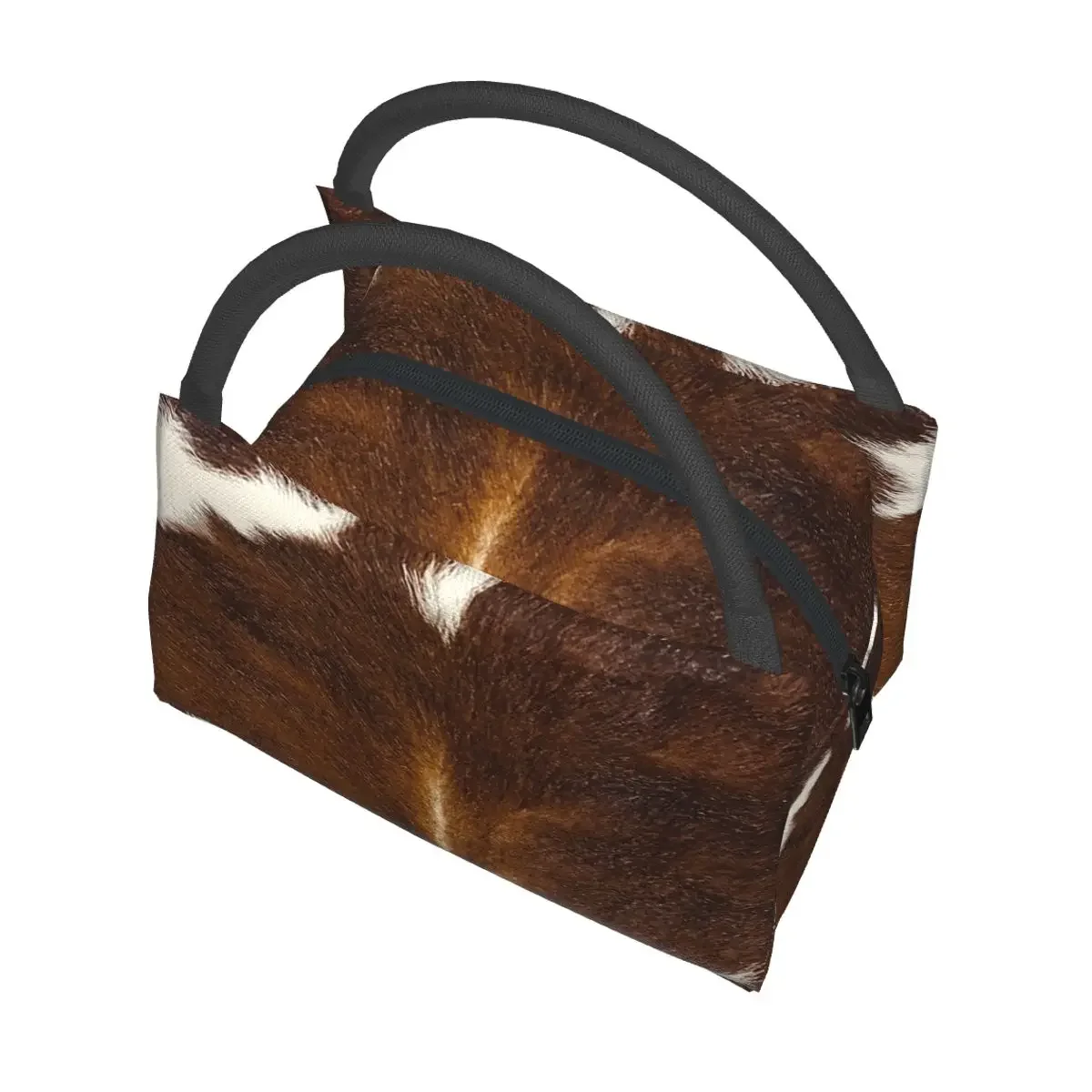 أنيق البقرة الفراء جلد البقر الملمس جلد البقر طباعة نمط أكياس الغداء بينتو صندوق مانعة للتسرب الغداء حمل أكياس نزهة برودة حقيبة حرارية