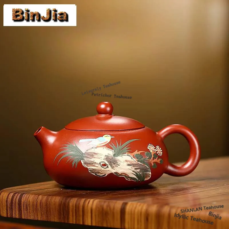 

200 мл Yixing Фиолетовый Глиняный Чайник ручной работы глина живопись плоский Xishi горшок сырая руда Dahongpao грязевой чайник с фильтром Zisha чайный чай