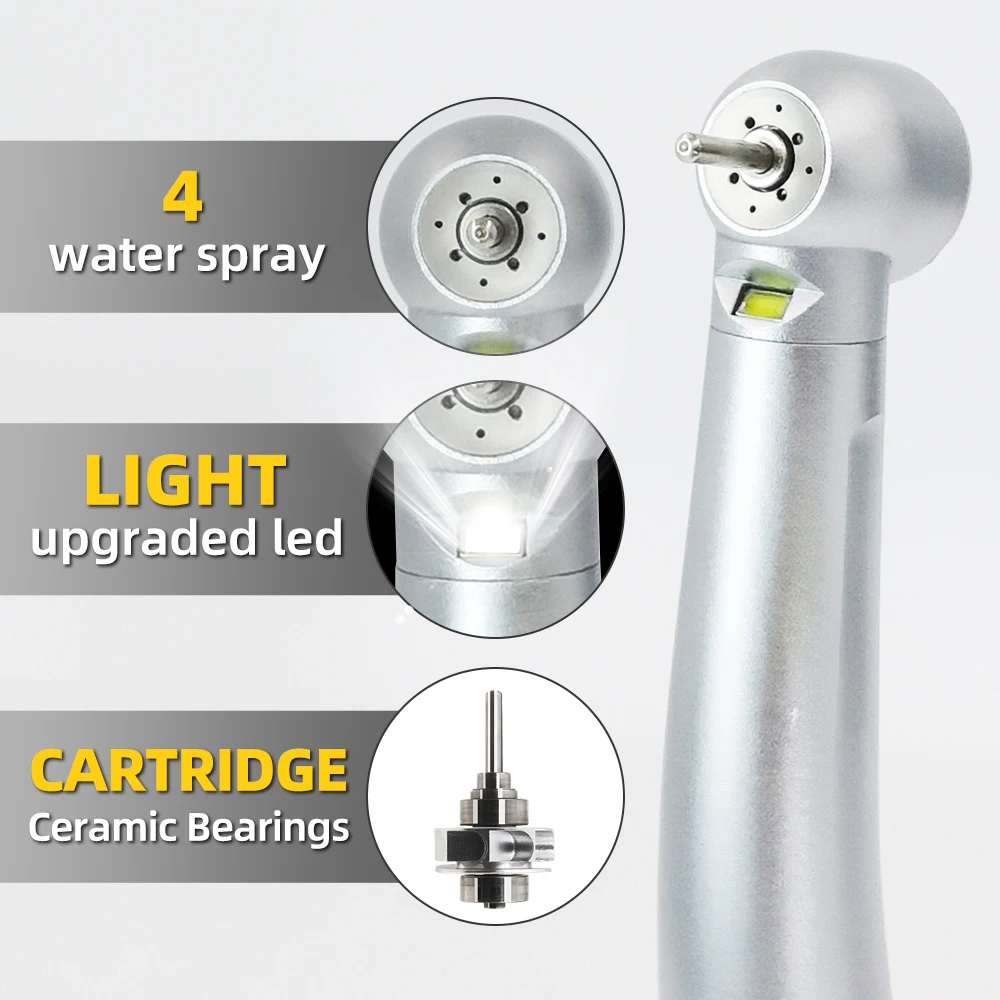 Dental upgraded LED High Speed Handpiece 2/4 Holes Standard Head Air Turbine 4 Water Spray Ceramic Bearing Dentist Tips