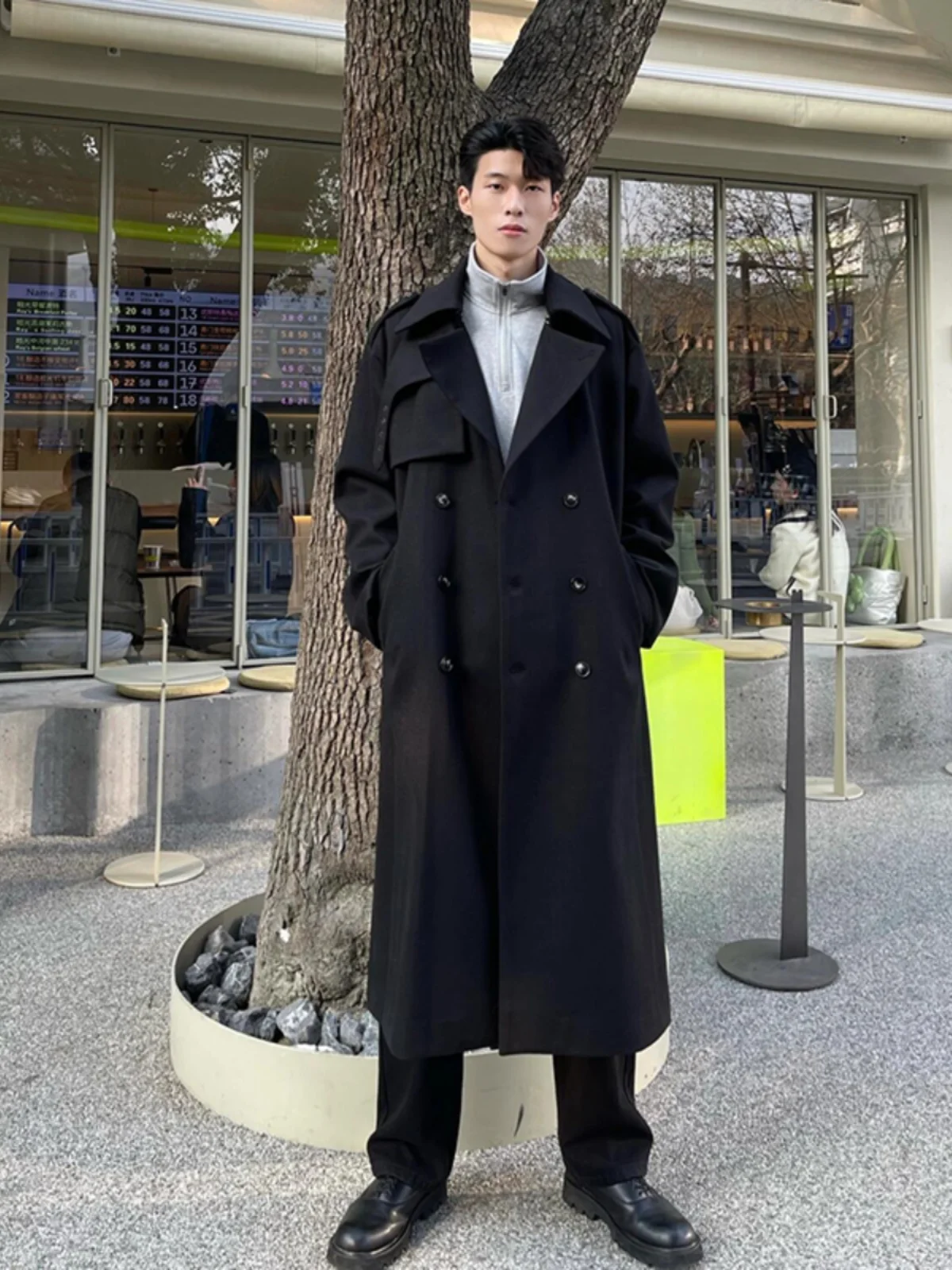 

Мужское осеннее пальто Bla с двойным рядом пуговиц, длинное, ниже колена, в британском стиле, модное, молодежное, свободного кроя, не требует глажки