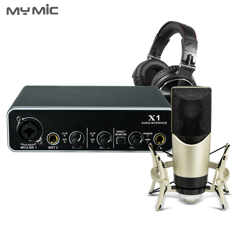 

Professional Studio Condenser Microphone Equipment Sound Card Audio Interface 48V Supply for Studio Room Voice Recording
