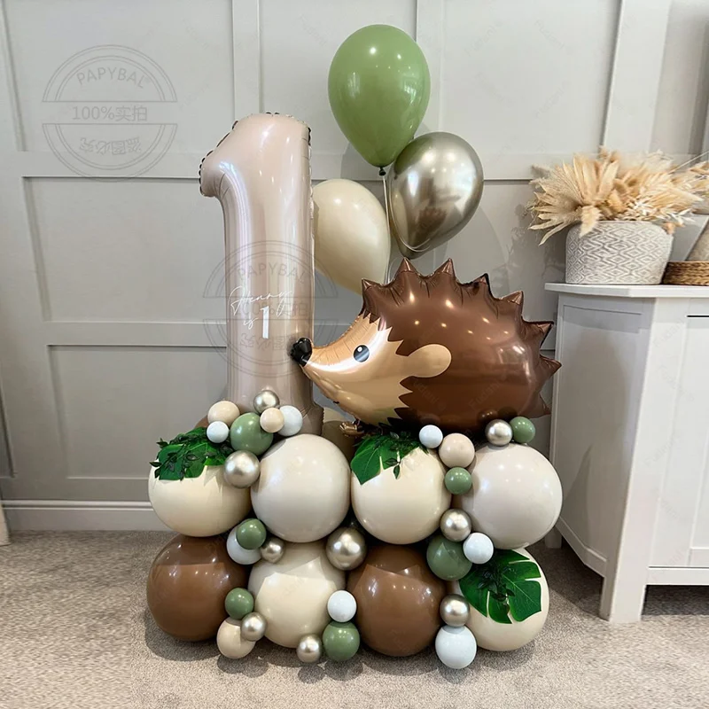 59pcs Forest Animal Hedgehog Balloon Set White Coffee Latex Balloon 1-9 Year Kid Birthday Party Decoration Baby Shower Kid Toy