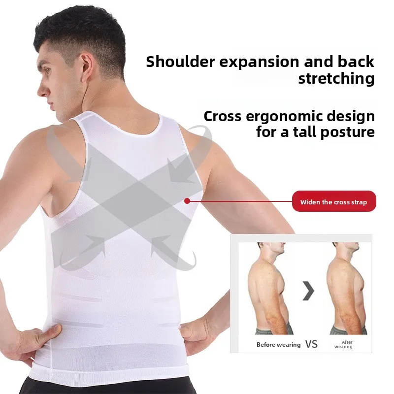Cross-Border Men's Body Shaping Vest Sports Body Shaper Waist Slimming Bust Shaping Base Layer European American Cross-Border