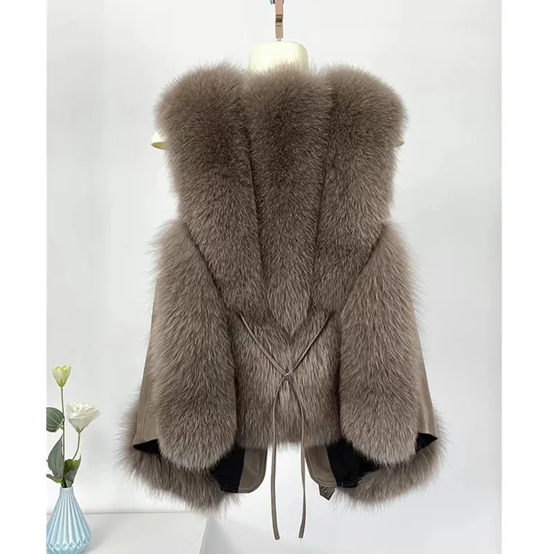 

Imitation Fox fur vest new V-neck 2025 Autumn Winter Fashion Warm Sleeveless Jacket Female Splicing Solid Short Waistcoat Coat