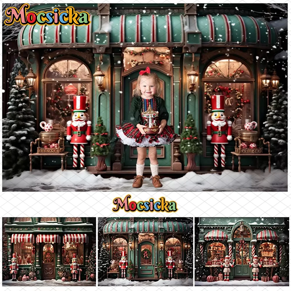 

Mocsicka Christmas Backdrop Xmas Tree House Store Door Snow Decors Adult Children Portrait Photography Backgrounds Studio Banner