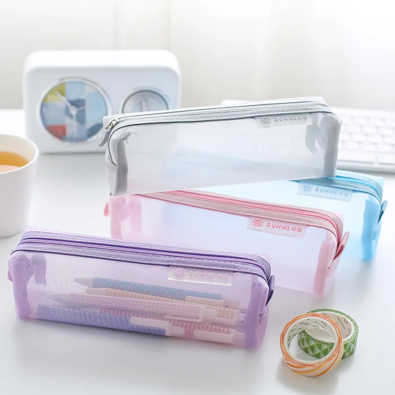 

2pcs School Nylon Mesh Pencil Cases Transparent Pencil Box Student Pen Bag Supplies Office Stationery Kids Birthday Pouch