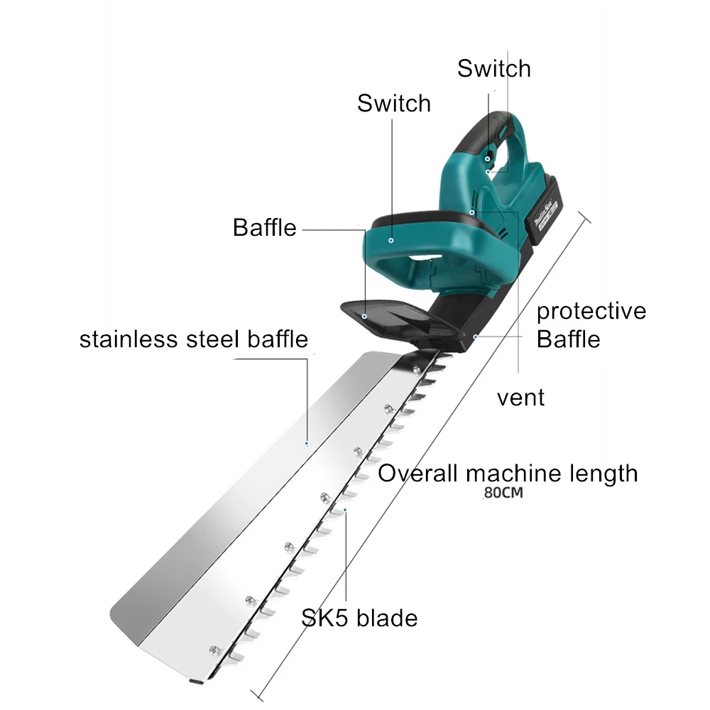 2800W Handheld Cordless Electric Hedge Trimmer Tea Tree Trimmer Garden Lawn Mower Pruning Saw NO Battery for Makita 18V Battery