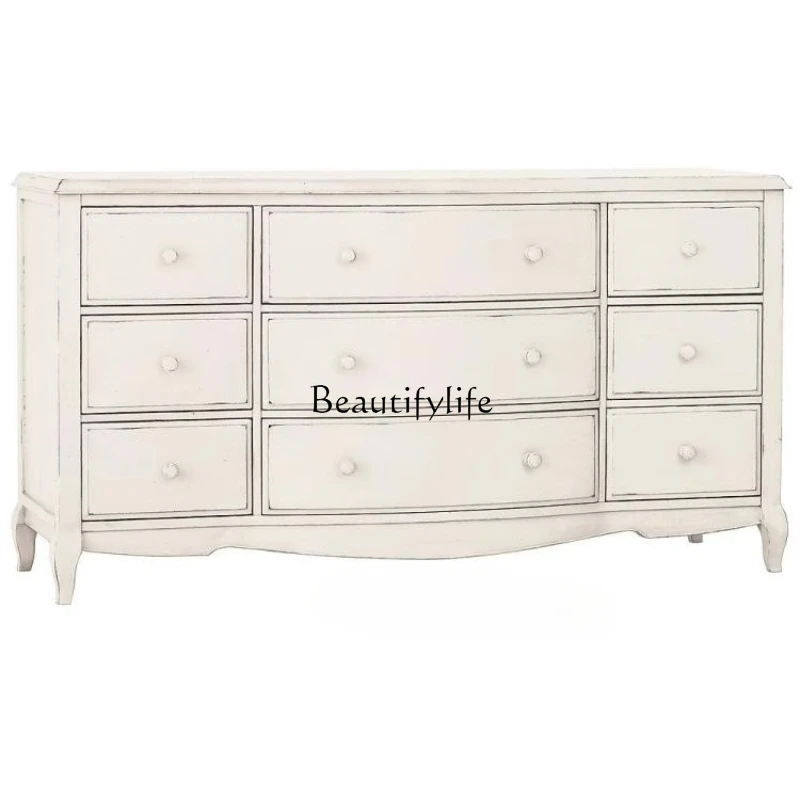 

**American Country Solid Wood Bedside White Side Cabinet Bedroom Locker Multifunctional Dresser