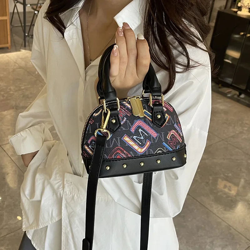 

Fashion Rivet Printed Mini Shell Bag Women's Versatile Crossbody Small Square Shoulder Bag for Casual Wear