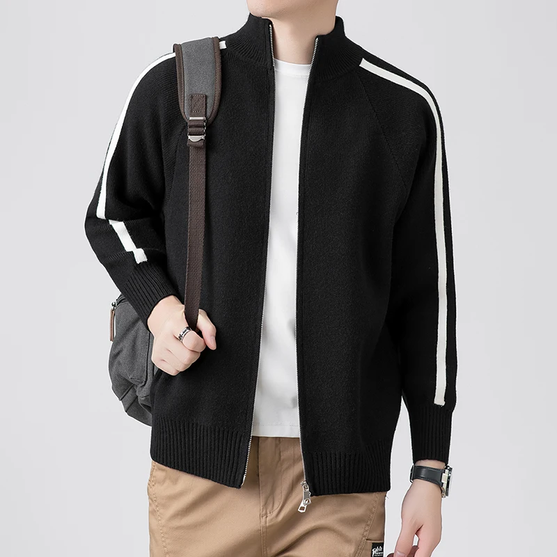 سترة مشغولة من الصوف سترة الرجال ربيع الخريف 2025 جديد الراقية العصرية العلامة التجارية بلون بسيط عادية الوقوف طوق سترة #6