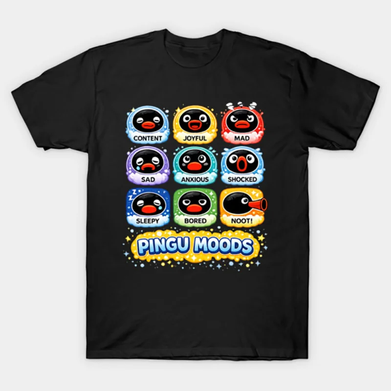 

0330 Noot Noot Pingu Meme Gift t shirt for men Funny cartoon Graphic Clothes 100% cotton printed Y2K clothing Large size tee