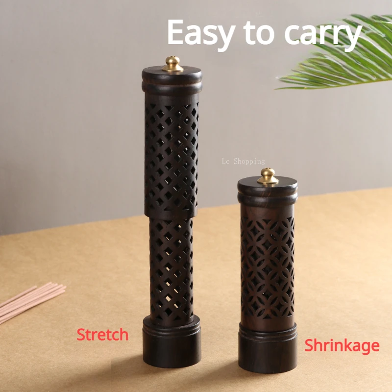 Hollow Out Vertical Incense Stick Burner Black Sandalwood Retro Retractable Backflow Incense Tube Home Tea Room Zen Decoration