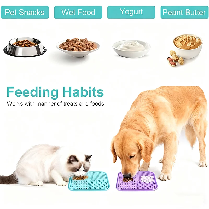 Tapis de léchage en silicone pour animaux de compagnie, tapis d'alimentation lente avec ventouses, anti-étouffement, pour chiens et chats, pour la distraction, le bain et l'entraînement, accessoires d'alimentation